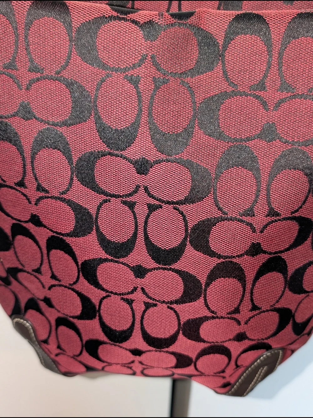 Coach Cherry Coke Burgundy Signature Jacquard Shoulder Bag Y2K 🍁 (6076)